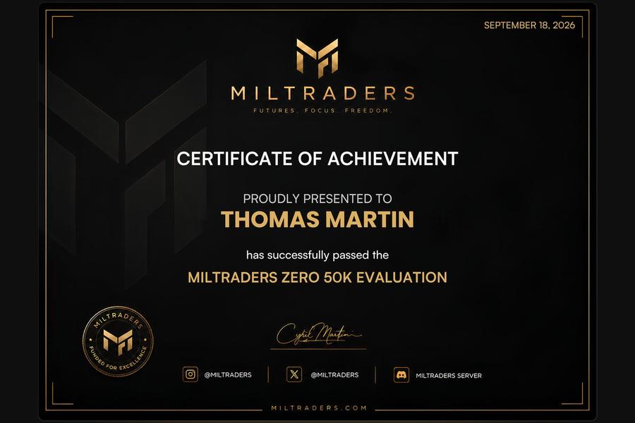 MILTRADERS certificate of achievement
